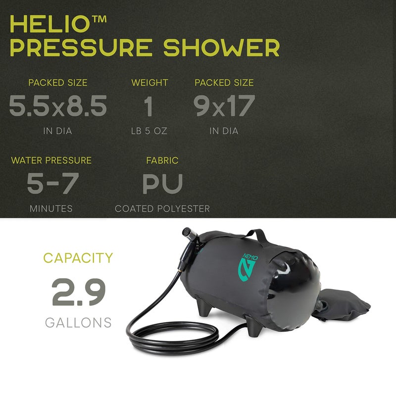 Nemo Equipment Helio Portable Pressure Camp Shower - 11 Liter - Black/Dark Verglas - Image 5
